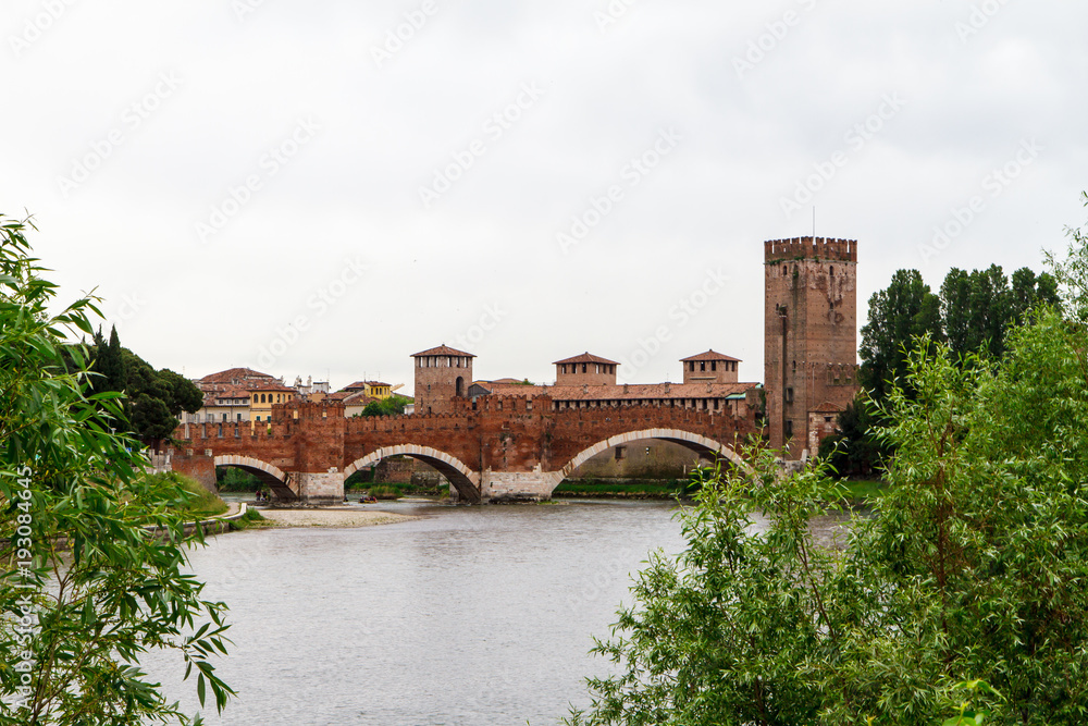 River and a fragment of the fortress in Verona. Italy 07.05,2017