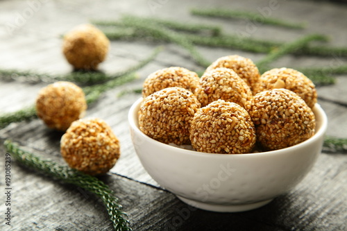 Delicious South Indian health balls with sesame and herbs.