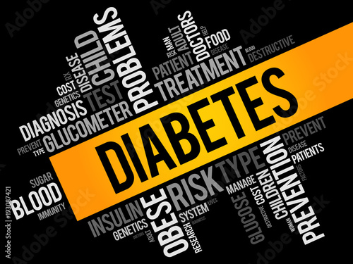 Diabetes word cloud collage, health concept background