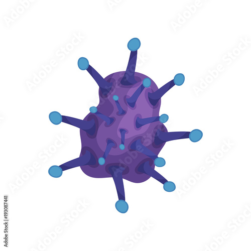 Cartoon icon of influenza virus. Dangerous microorganism. Concept of infectious disease. Flat vector design for educational book, infographic poster or medical brochure