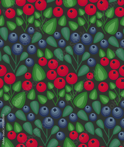 Wallpaper Mural Vector flat style seamless pattern with forest folk berries. Ornamental, traditional, simple seamless pattern with forest berries deep, blueberries and  leaf. Forest pattern vector. Torontodigital.ca