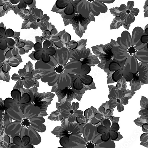 abstract black and white seamless pattern of flowers. For design of cards, invitations, greeting birthday, party, wedding, Valentine's day. On textiles, Wallpaper.