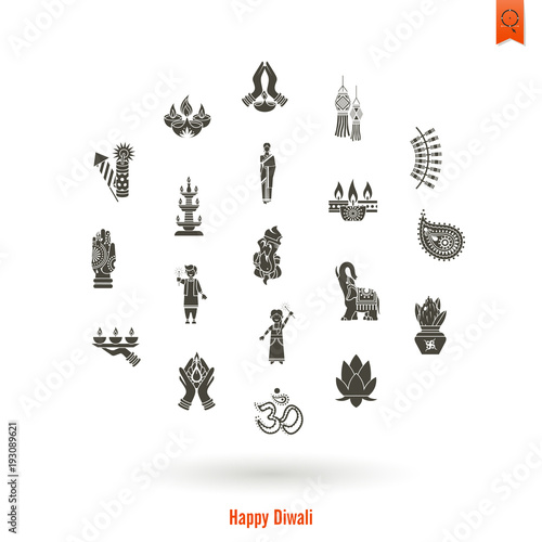 Diwali. Indian Festival Icons