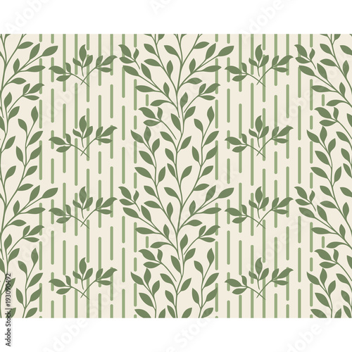 Seamless light background with green leaves  design for packaging in trendy linear style. Ideal for printing on fabric or paper. Vector illustration.