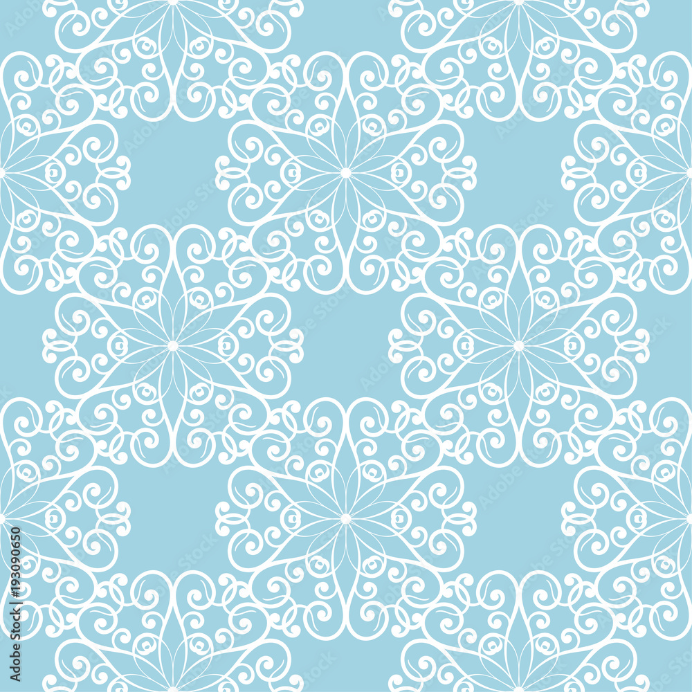 Fototapeta premium White floral seamless pattern on blue background