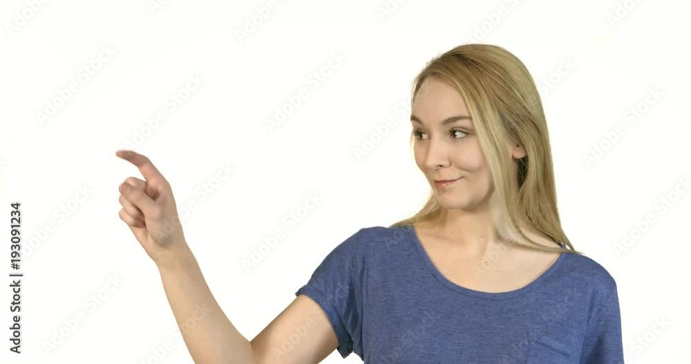 Smiling business woman pointing finger at copy space. Smiling business woman pointing finger at copy space.
