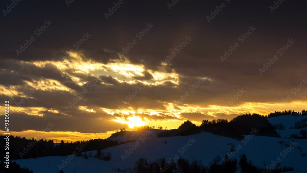 Golden Sunset over winter nature Time lapse Golden Sunset over winter nature Time lapse