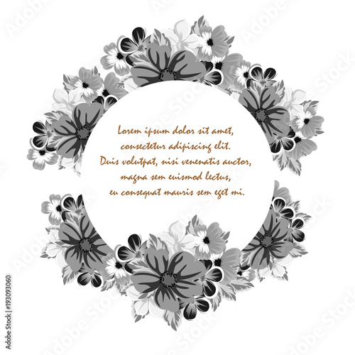 abstract frame of flowers. For design of cards, invitations, greeting birthday, party, wedding, Valentine's day, holiday, celebration.