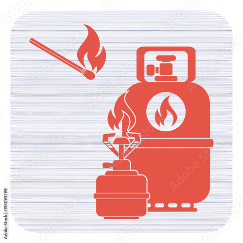 Camping stove with gas bottle icon vector