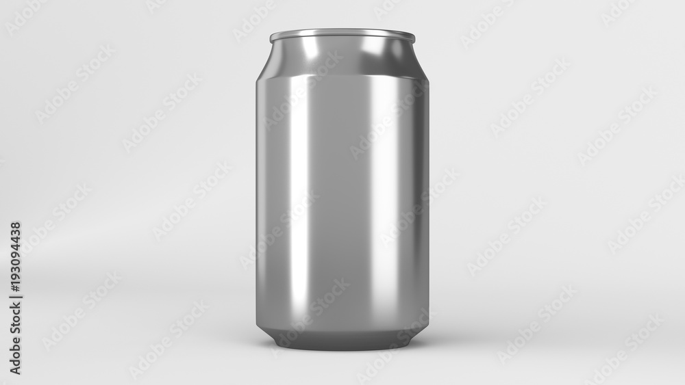 Blank small silver aluminium soda can mockup on white background Blank small silver aluminium soda can mockup on white background