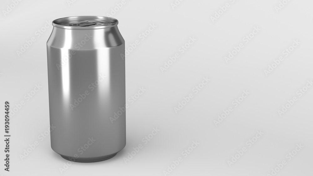 Blank small silver aluminium soda can mockup on white background Blank small silver aluminium soda can mockup on white background