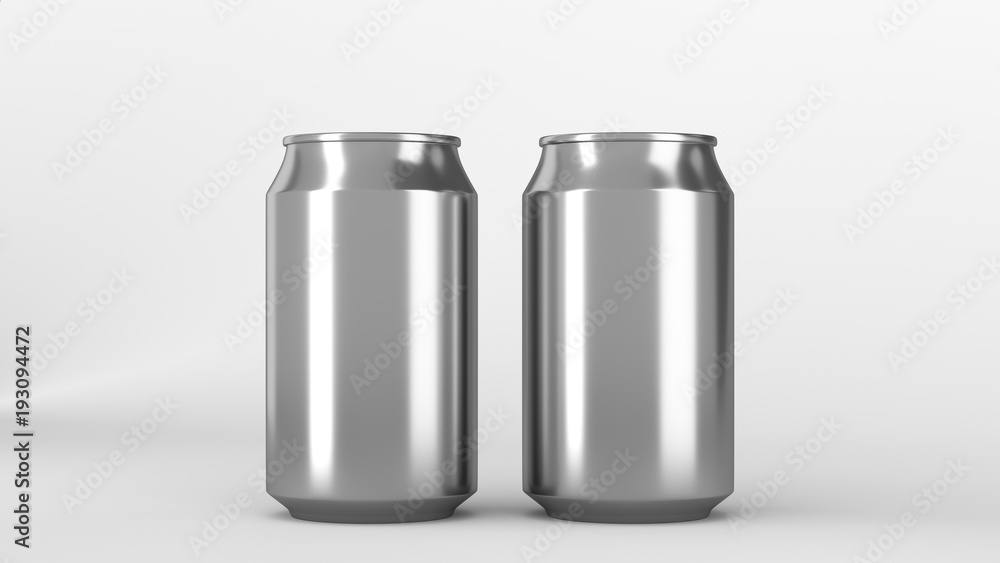 Two small silver aluminum soda cans mockup on white background Two small silver aluminum soda cans mockup on white background