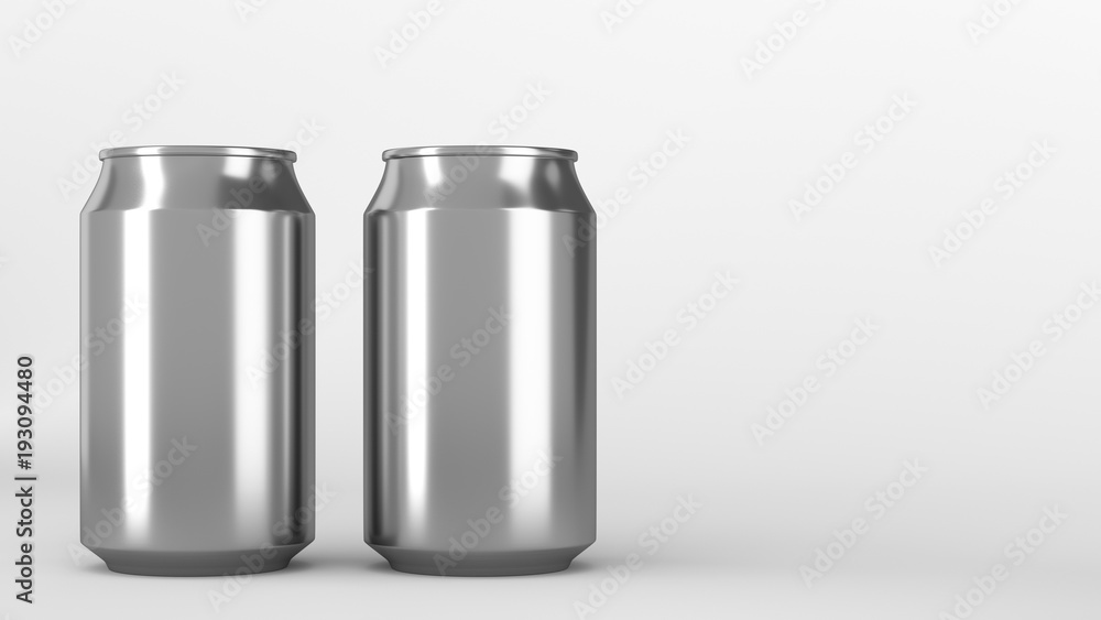 Two small silver aluminum soda cans mockup on white background Two small silver aluminum soda cans mockup on white background
