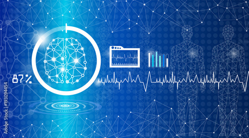 abstract background technology concept in blue light,brain and human body heal ,technology modern medical science in future and global international medical with tests analysis clone DNA human