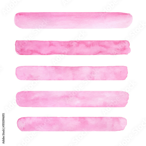 Set of hand painted pink vector watercolor brush stroke textures for your design. Isolated on the white background.