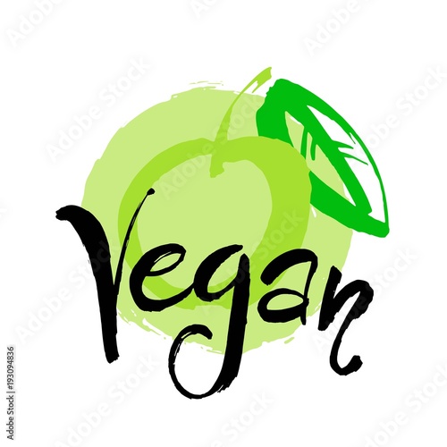 Vector illustration of Vegan food concept design. Handwritten brush lettering for restaurant, cafe menu. photo