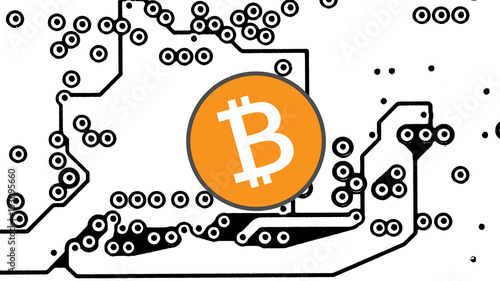 Bitcoin Logo und Computerplatine, Vektor