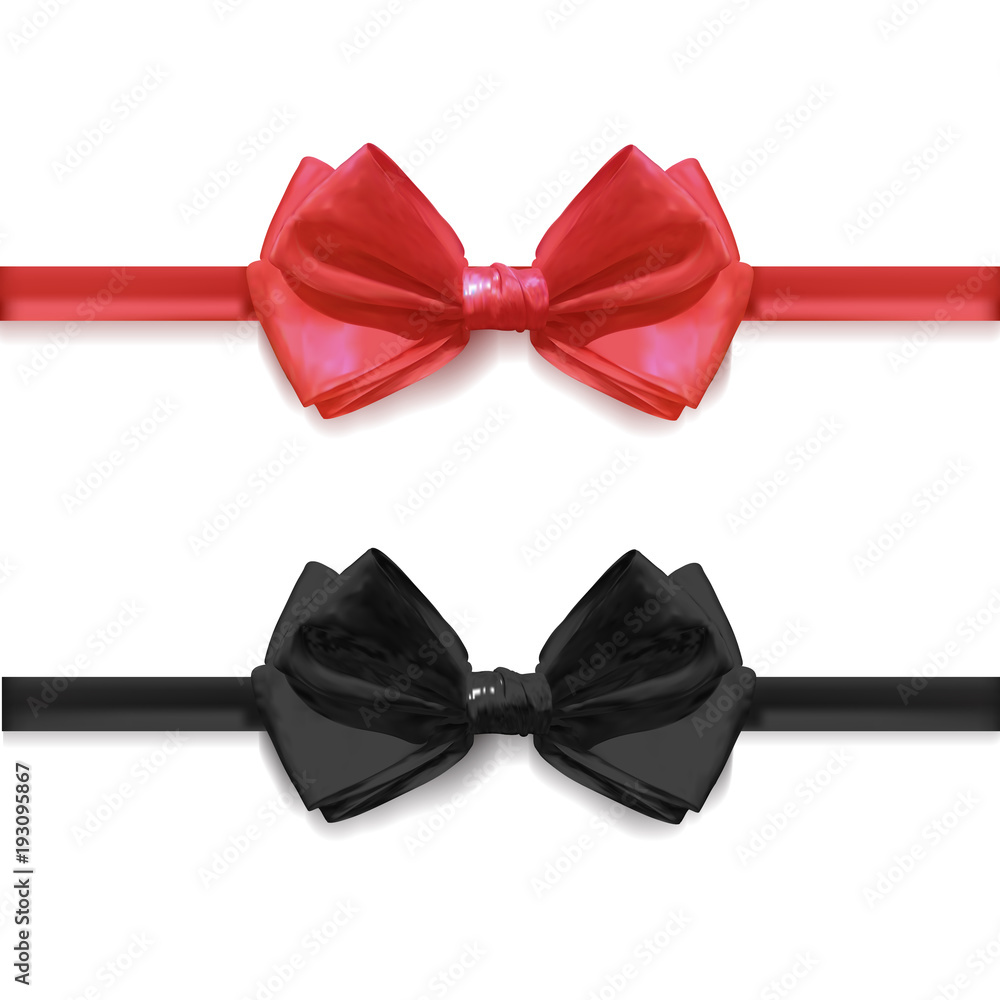 Realistic black and red bow ties, VECTOR illustration isolated. Stock ...
