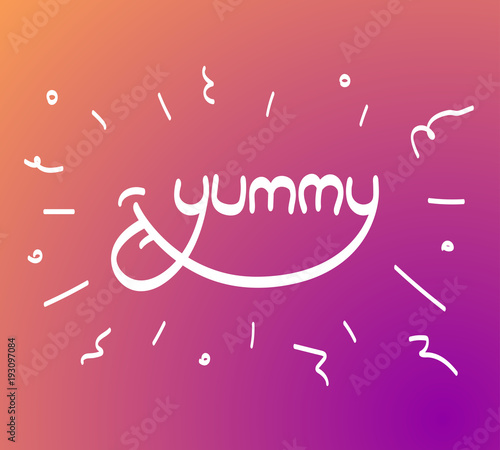 Yummy vector lettering with tongue licking lips