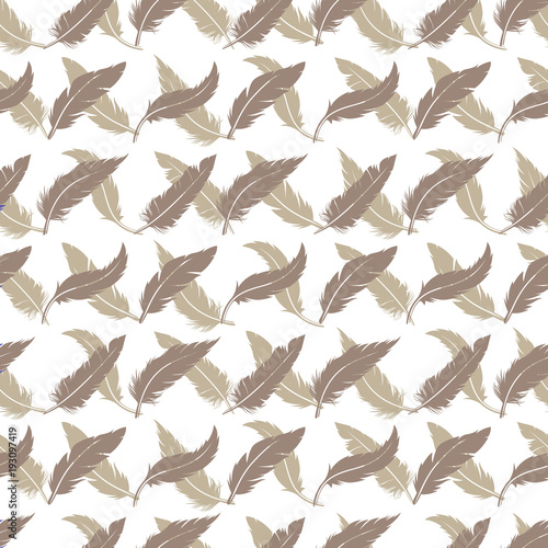 soft brown feather seamless repeated pattern template on white