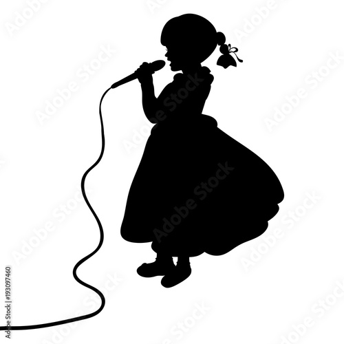 Silhouette girl music sings in microphone