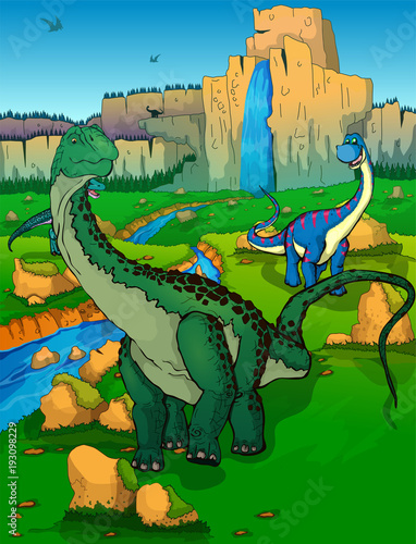 Diplodocus on the background of nature