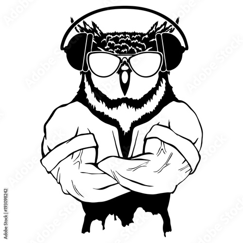 Steep fashionable owl. Vintage style illustration for tattoo, logo, emblem