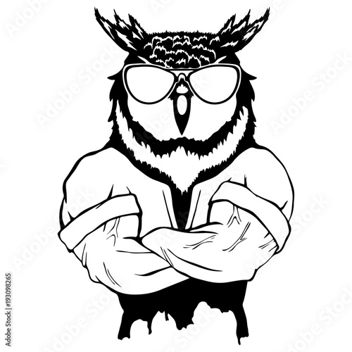 Steep fashionable owl. Vintage style illustration for tattoo, logo, emblem