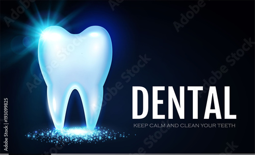 Shining Helthy Tooth with Lights. Stomatology Design Template. Dental Health Concept. Oral Care.