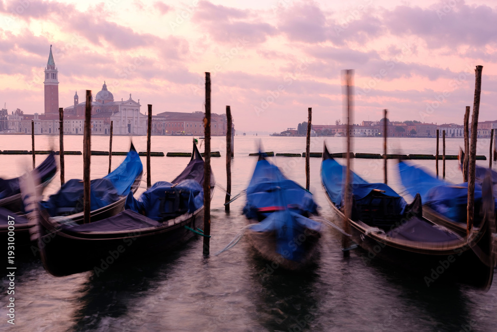 Venice gondola city view at sunrise