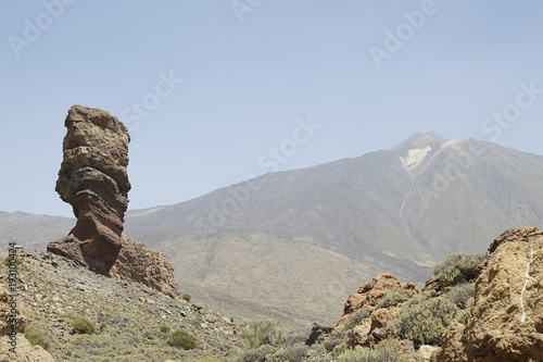 Roque Cinchado and peak of Teide volcano.Teide National park, Tenerife, Canary islands, Spain