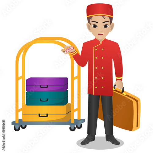Male Hotel Porter / Bell Boy Carrying Suitcase