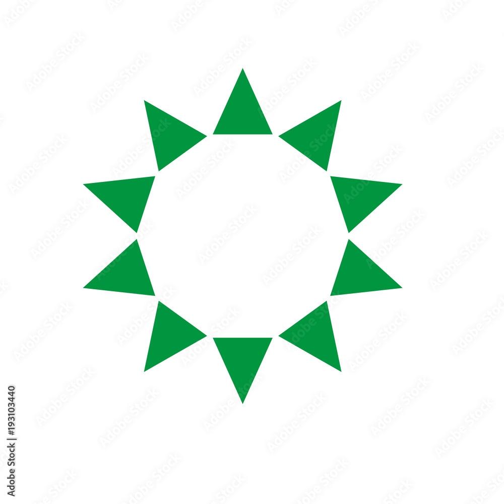 Ten sides pointed star logo green sun template triangles