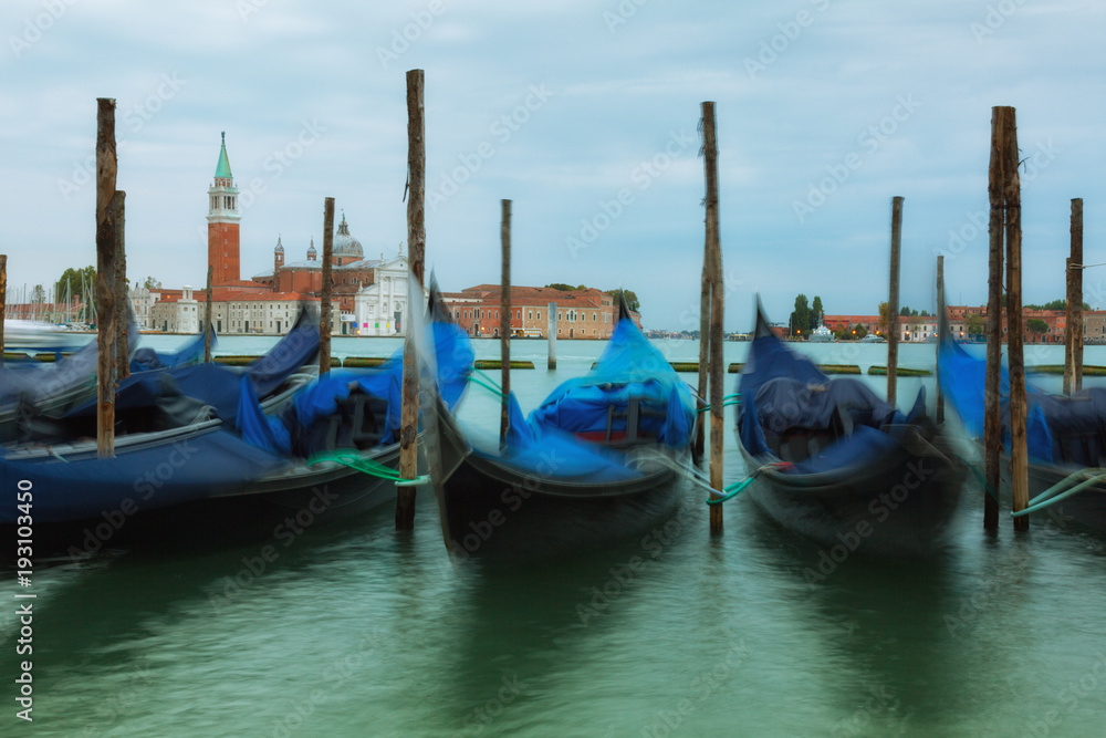 Gondolas in  Grand Canal on sinrise, Venice, Italy