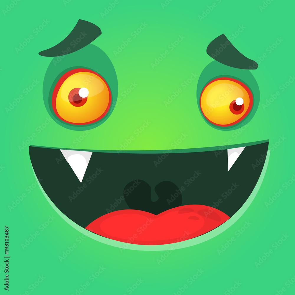 Funny cartoon zombie face. Vector illustration of creepy monster avatar Funny cartoon zombie face. Vector illustration of creepy monster avatar