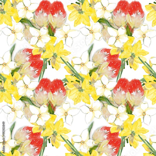 Fototapeta Naklejka Na Ścianę i Meble -  Spring flowers, seamless pattern