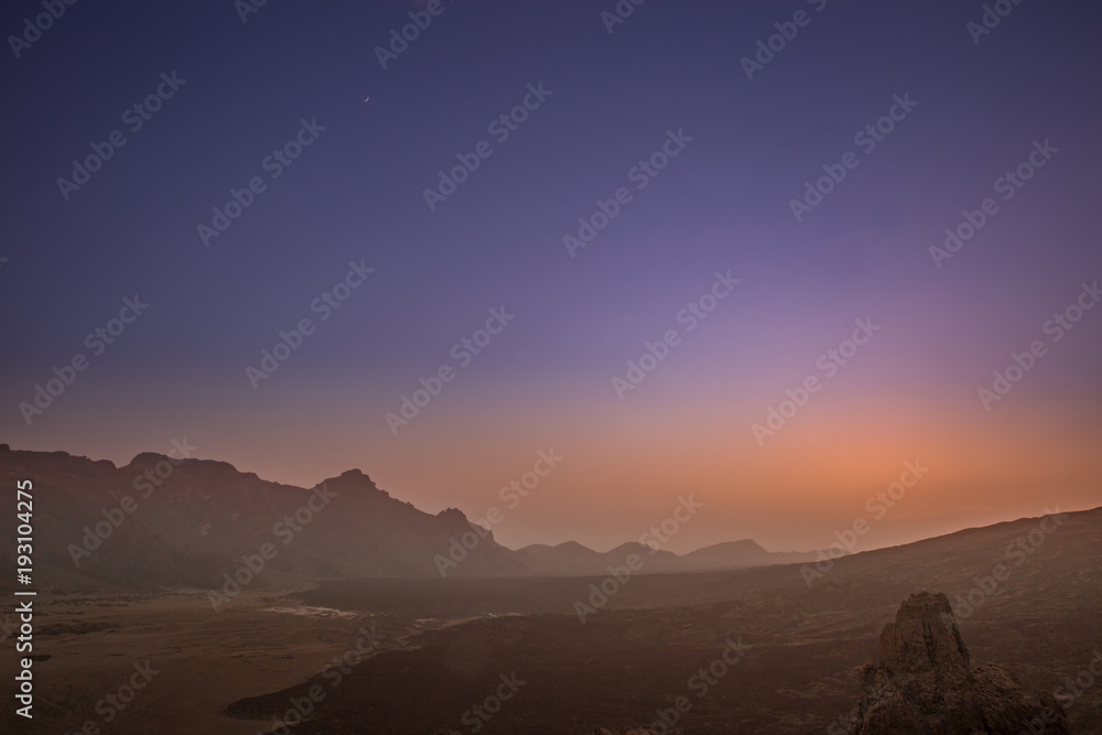 Aerial View of Volcanic Landscape in Teide National Park after Sunset, Tenerife, Spain, Europe