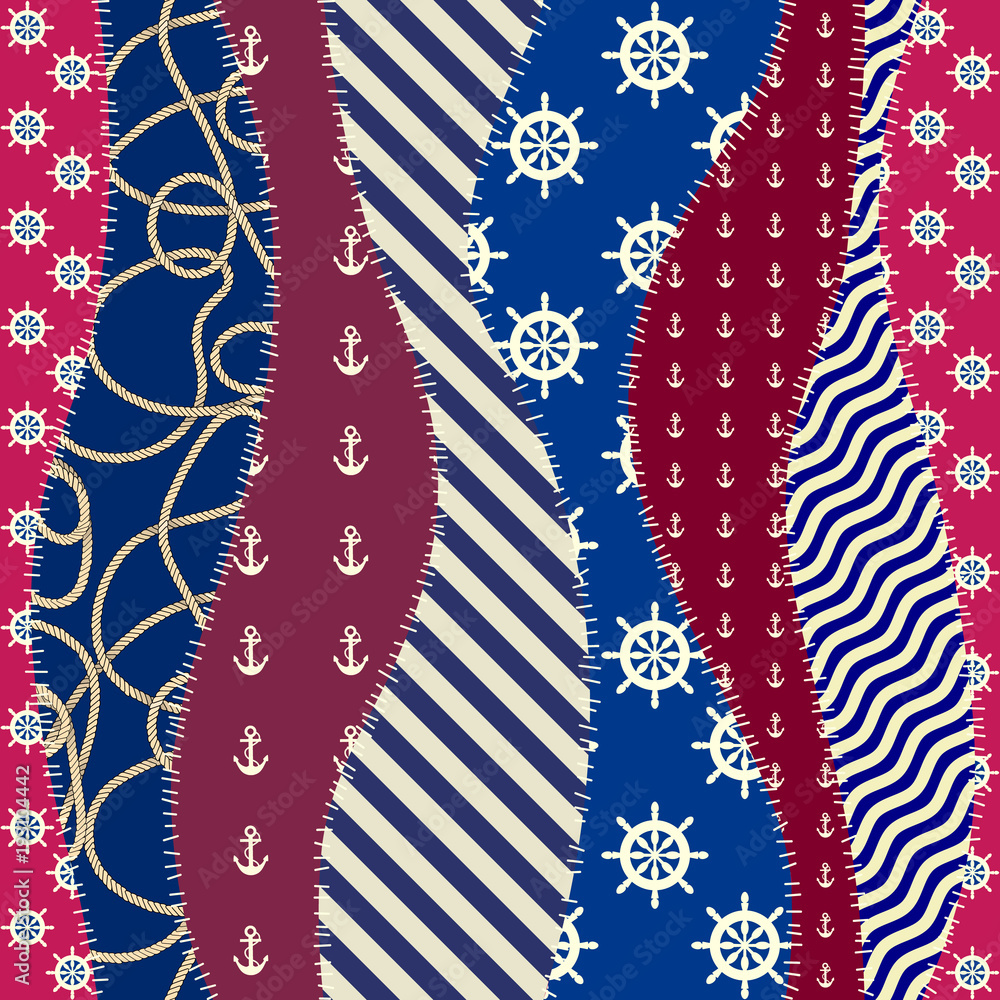 Seamless background pattern. Patchwork pattern in nautical style.