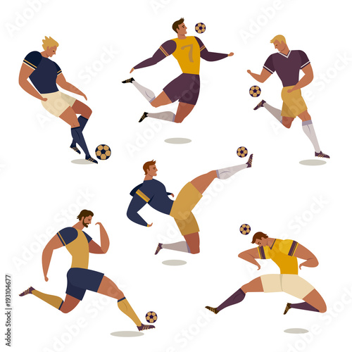 Football soccer player set of isolated faceless human characters of teammates referee and competition trophy vector illustration
