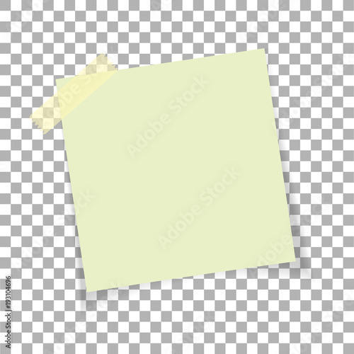 Office paper sticky note isolated on transparent background. Post on sticky tape. Template for your projects. Vector
