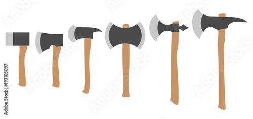 Various Axes Collection, Simple Color Flat Vector Set.