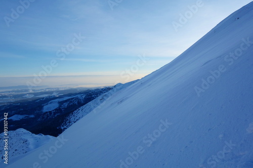 Mountain hiking trail from Hala Kondratowa to Kopa Kondracka and Giewont in winter, Zakopane, Tatry, Poland