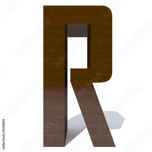 Conceptual wood or wooden brown font or type, timber or lumber industry piece isolated on white background. Educative hadwood material, smooth surface mahogany handmade sculpted 3D illustration object