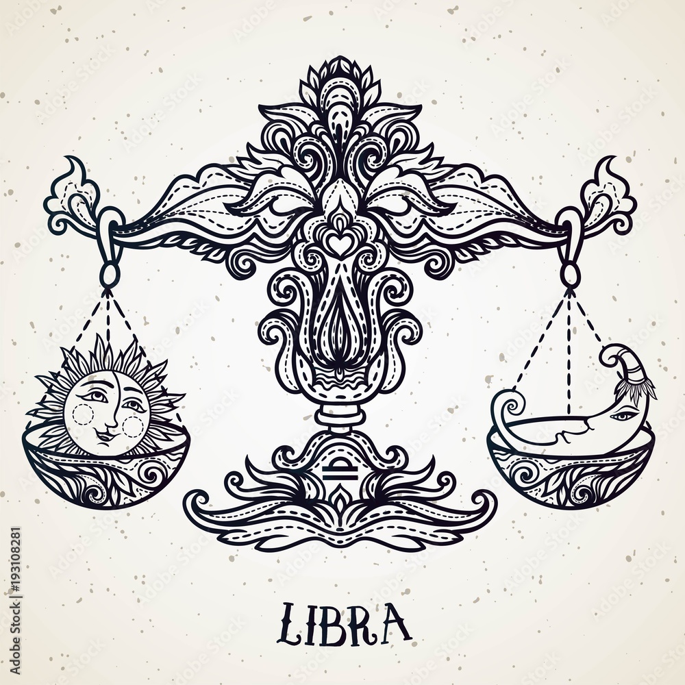 Vecteur Stock Zodiac sign of Libra or Scales. Line art vector ...