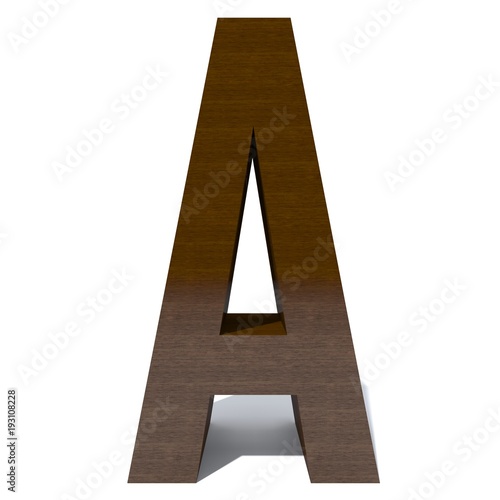 Conceptual wood or wooden brown font or type, timber or lumber industry piece isolated on white background. Educative hadwood material, smooth surface mahogany handmade sculpted 3D illustration object