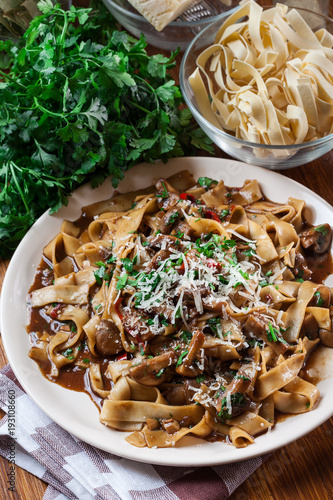 Tagliatelle pasta with champignon