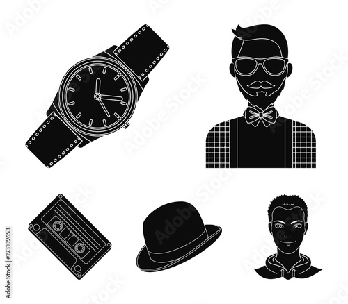 Hipster, fashion, style, subculture .Hipster style set collection icons in black style vector symbol stock illustration web.