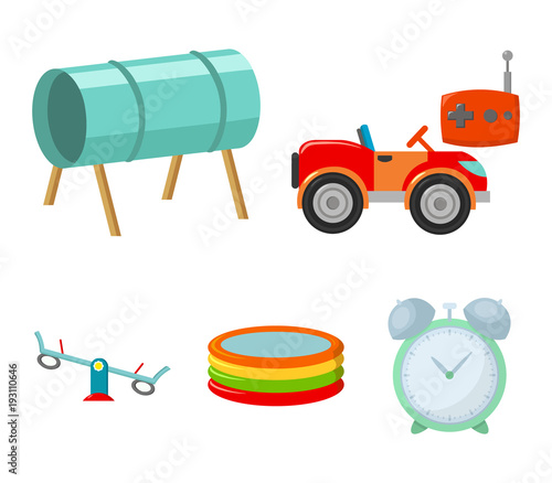 Machine for radio control, tunnel, trampoline, swing. Playground set collection icons in cartoon style vector symbol stock illustration web.