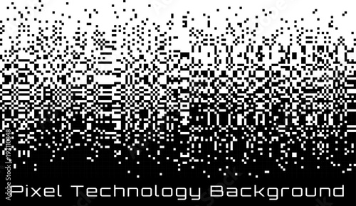 Pixel Abstract technology gradient bw horizontal background. Business black white mosaic backdrop with failing pixels. Pixelated pattern texture. Big data flow. Vector Illustration.