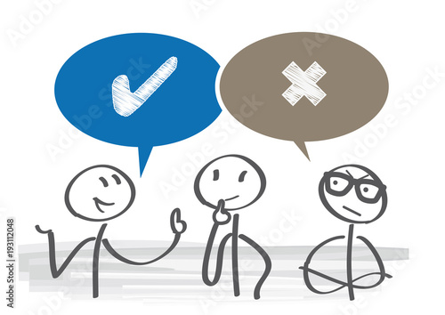 Dafür und dagegen - Überzeugungsarbeit - Strichmännchen mit Sprechblasen